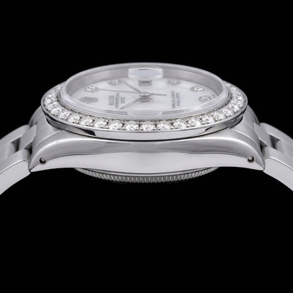 Rolex Date 1500 34mm White Mother of Pearl Diamond Dial Stainless Steel 