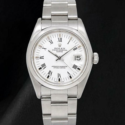 Rolex Date 1500 White Roman Dial 34mm Stainless Steel Watch