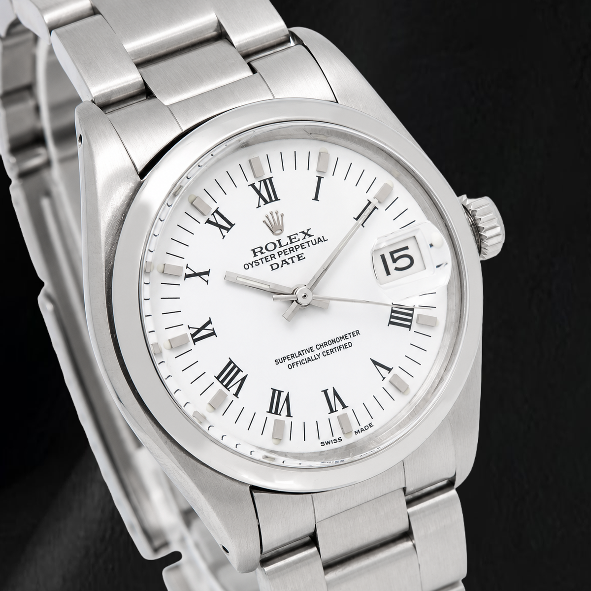 Rolex Date 1500 White Roman Dial 34mm Stainless Steel Watch