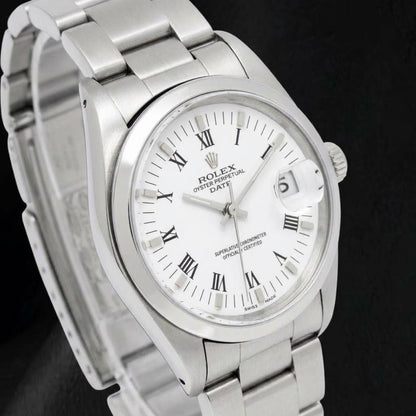Rolex Date 1500 White Roman Dial 34mm Stainless Steel Watch