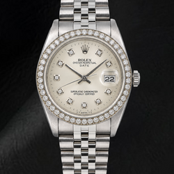 Rolex Date 1501 34mm Silver Diamond Dial Stainless Steel Watch