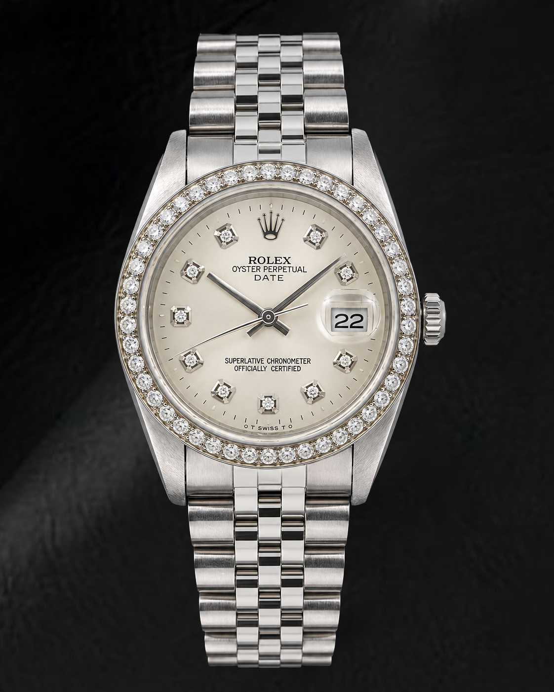 Rolex Date 1501 34mm Silver Diamond Dial Stainless Steel Watch 