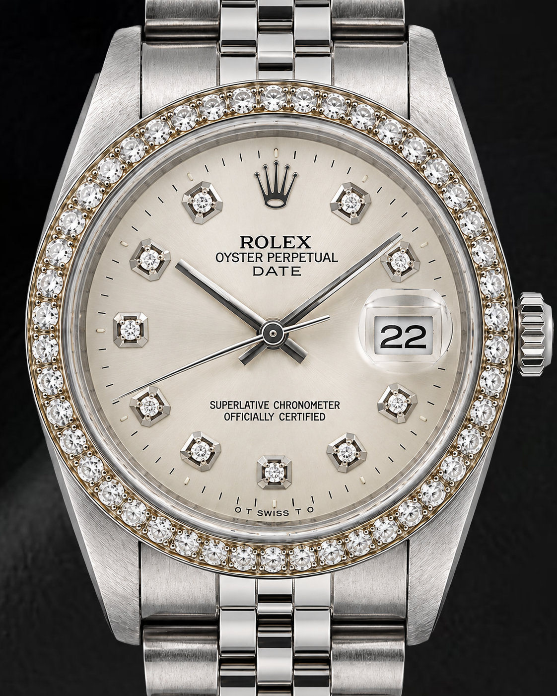 Rolex Date 1501 34mm Silver Diamond Dial Stainless Steel Watch 
