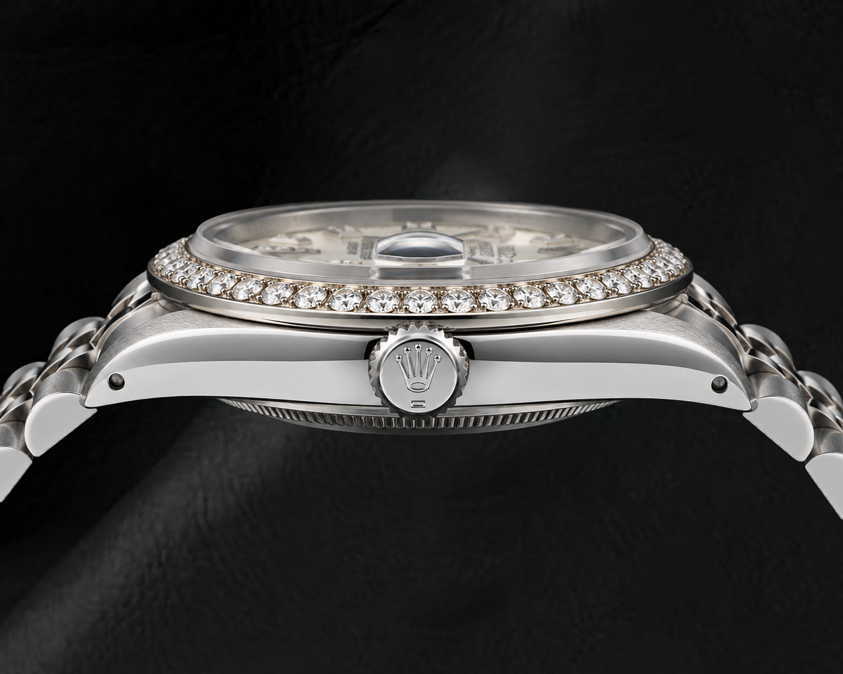 Rolex Date 1501 34mm Silver Diamond Dial Stainless Steel Watch 
