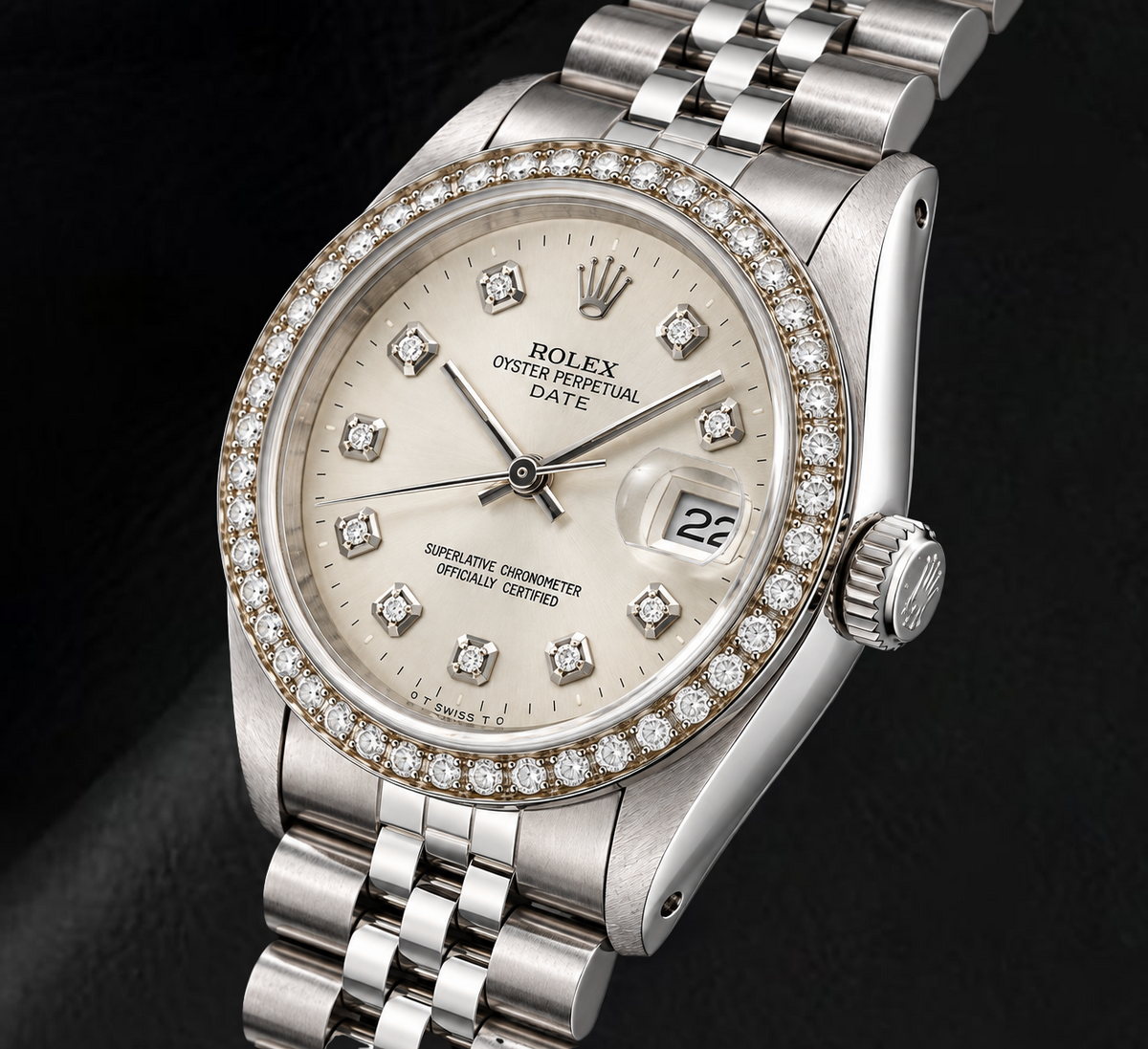 Rolex Date 1501 34mm Silver Diamond Dial Stainless Steel Watch 