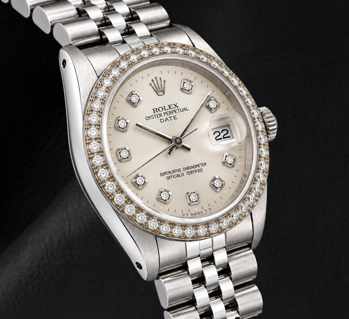 Rolex Date 1501 34mm Silver Diamond Dial Stainless Steel Watch 