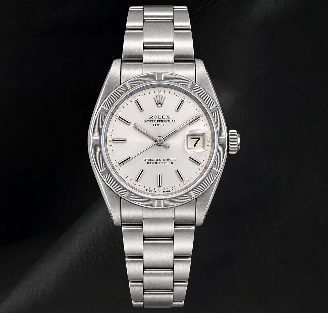 Rolex Date 1501 34mm Silver Stick Dial Stainless Steel Watch