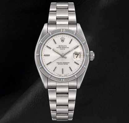Rolex Date 1501 34mm Silver Stick Dial Stainless Steel Watch