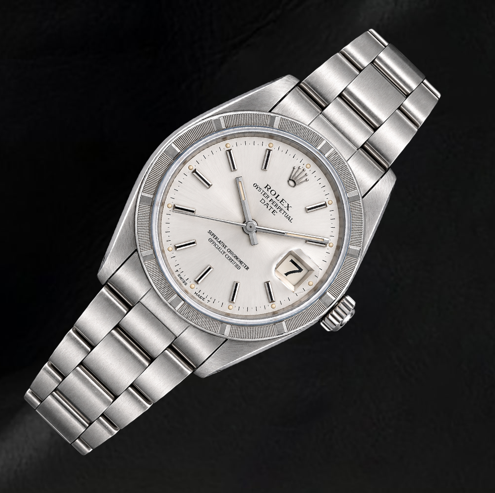 Rolex Date 1501 34mm Silver Stick Dial Stainless Steel Watch