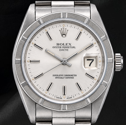 Rolex Date 1501 34mm Silver Stick Dial Stainless Steel Watch