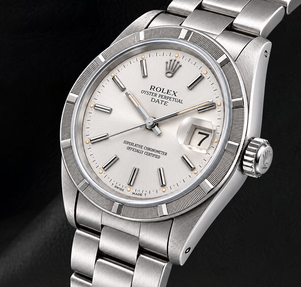 Rolex Date 1501 34mm Silver Stick Dial Stainless Steel Watch