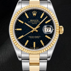 Rolex Date 15053 34mm Black Stick Dial Two Tone Watch