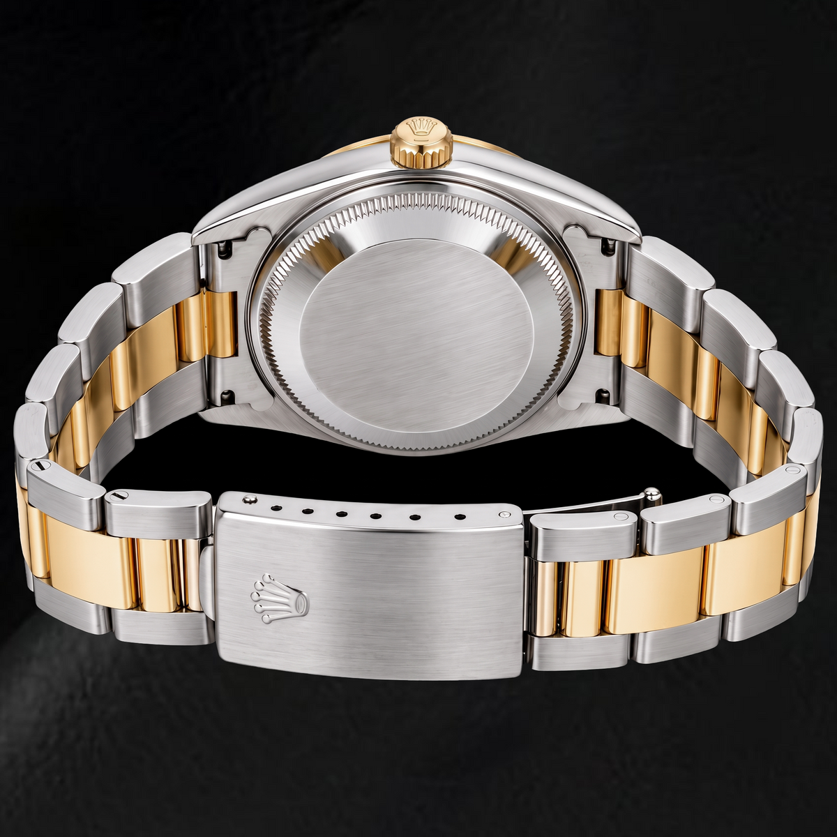 Rolex Date 15053 34mm Black Stick Dial Two Tone Watch
