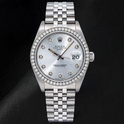 Rolex Date 15200 34mm Silver Diamond Dial Stainless Steel Watch