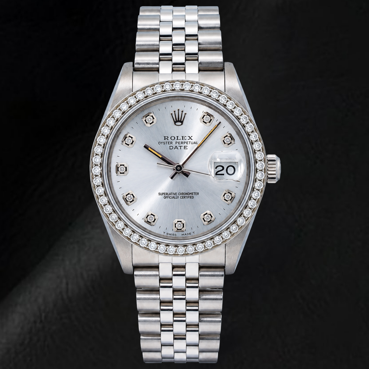 Rolex Date 15200 34mm Silver Diamond Dial Stainless Steel Watch