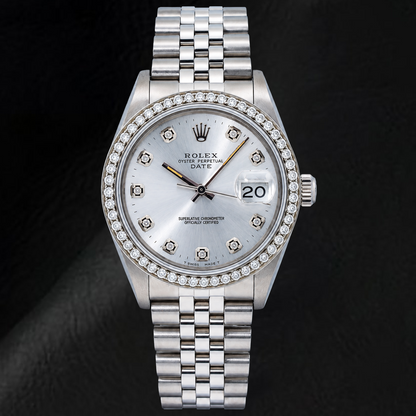 Rolex Date 15200 34mm Silver Diamond Dial Stainless Steel Watch
