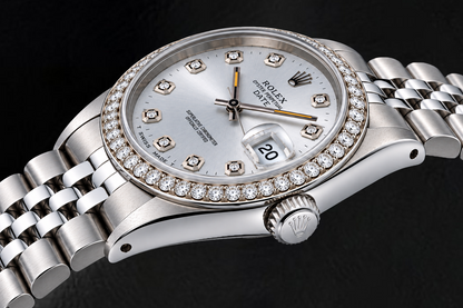 Rolex Date 15200 34mm Silver Diamond Dial Stainless Steel Watch