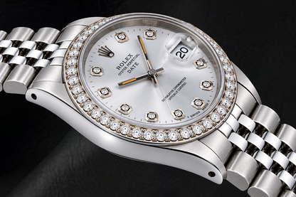 Rolex Date 15200 34mm Silver Diamond Dial Stainless Steel Watch