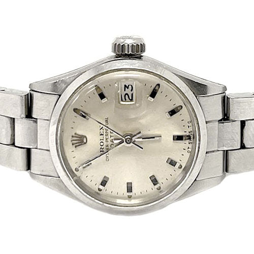 Rolex Date 26 mm Silver Stick Dial Stainless Steel Watch