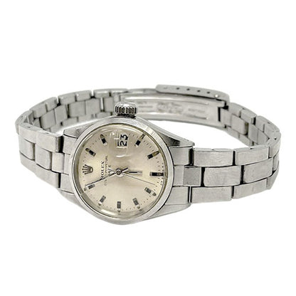 Rolex Date 26 mm Silver Stick Dial Stainless Steel Watch