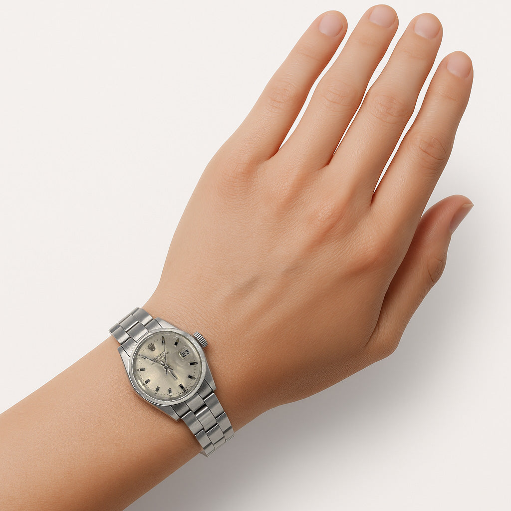 Rolex Date 26 mm Silver Stick Dial Stainless Steel Watch P1