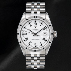 Rolex Date 34MM 15010 White Roman Dial Stainless Steel Jubilee Bracelet Watch