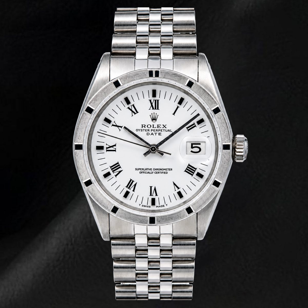 Rolex Date 34MM 15010 White Roman Dial Stainless Steel Jubilee Bracelet Watch