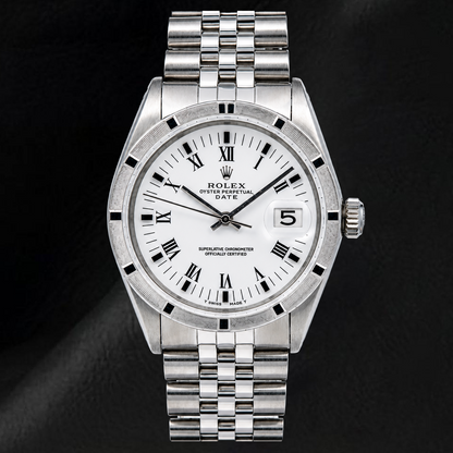 Rolex Date 34MM 15010 White Roman Dial Stainless Steel Jubilee Bracelet Watch