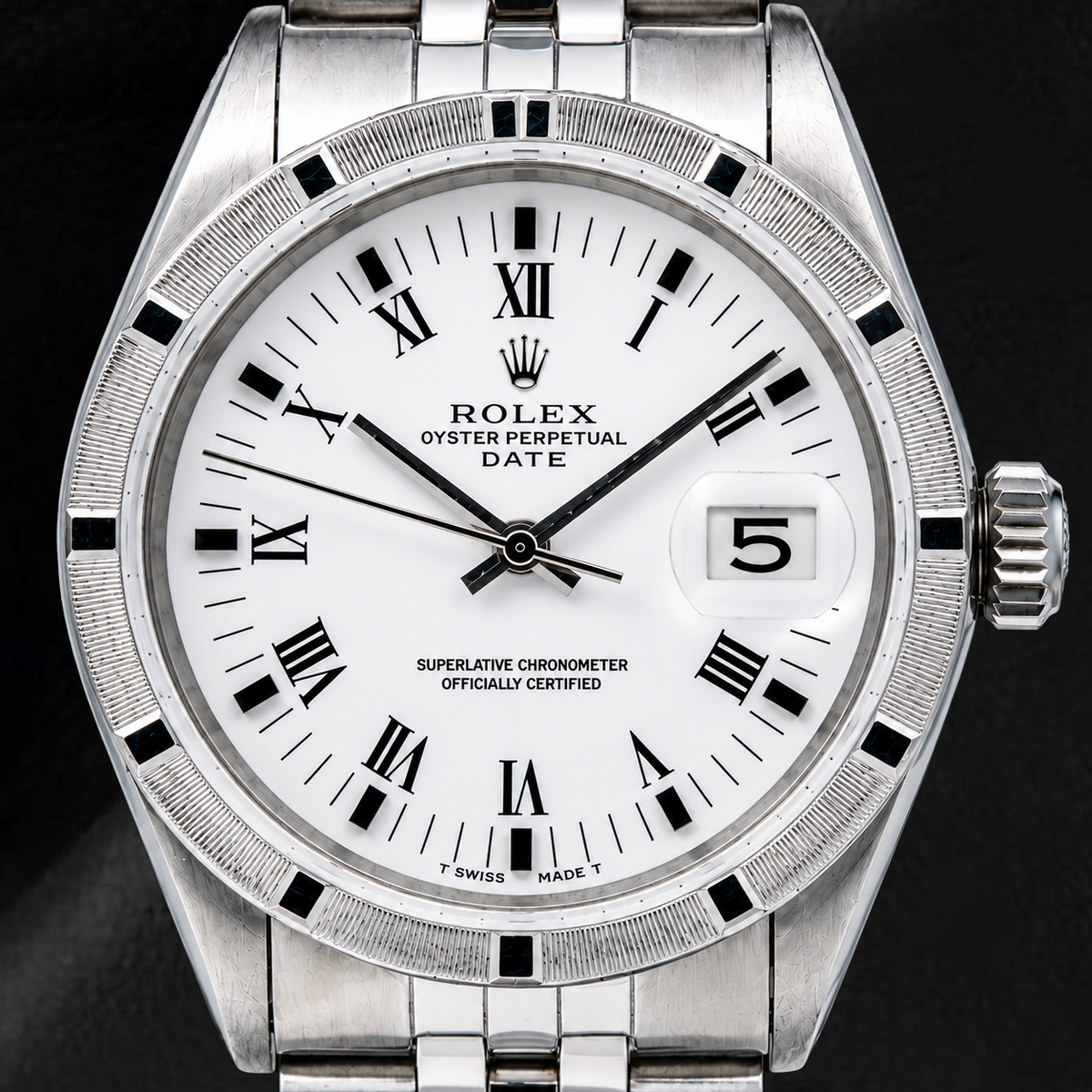 Rolex Date 34MM 15010 White Roman Dial Stainless Steel Jubilee Bracelet Watch