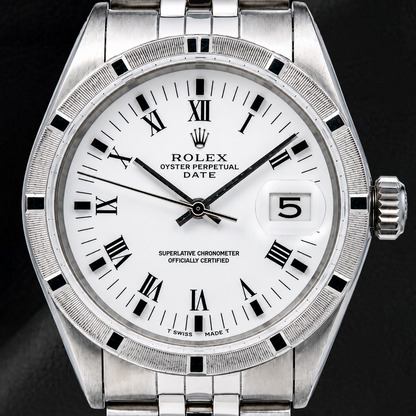 Rolex Date 34MM 15010 White Roman Dial Stainless Steel Jubilee Bracelet Watch