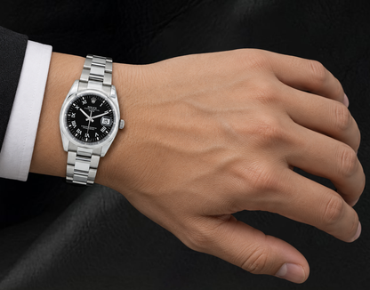 Rolex Date 34mm 115200 Black Roman Dial Stainless Steel Watch
