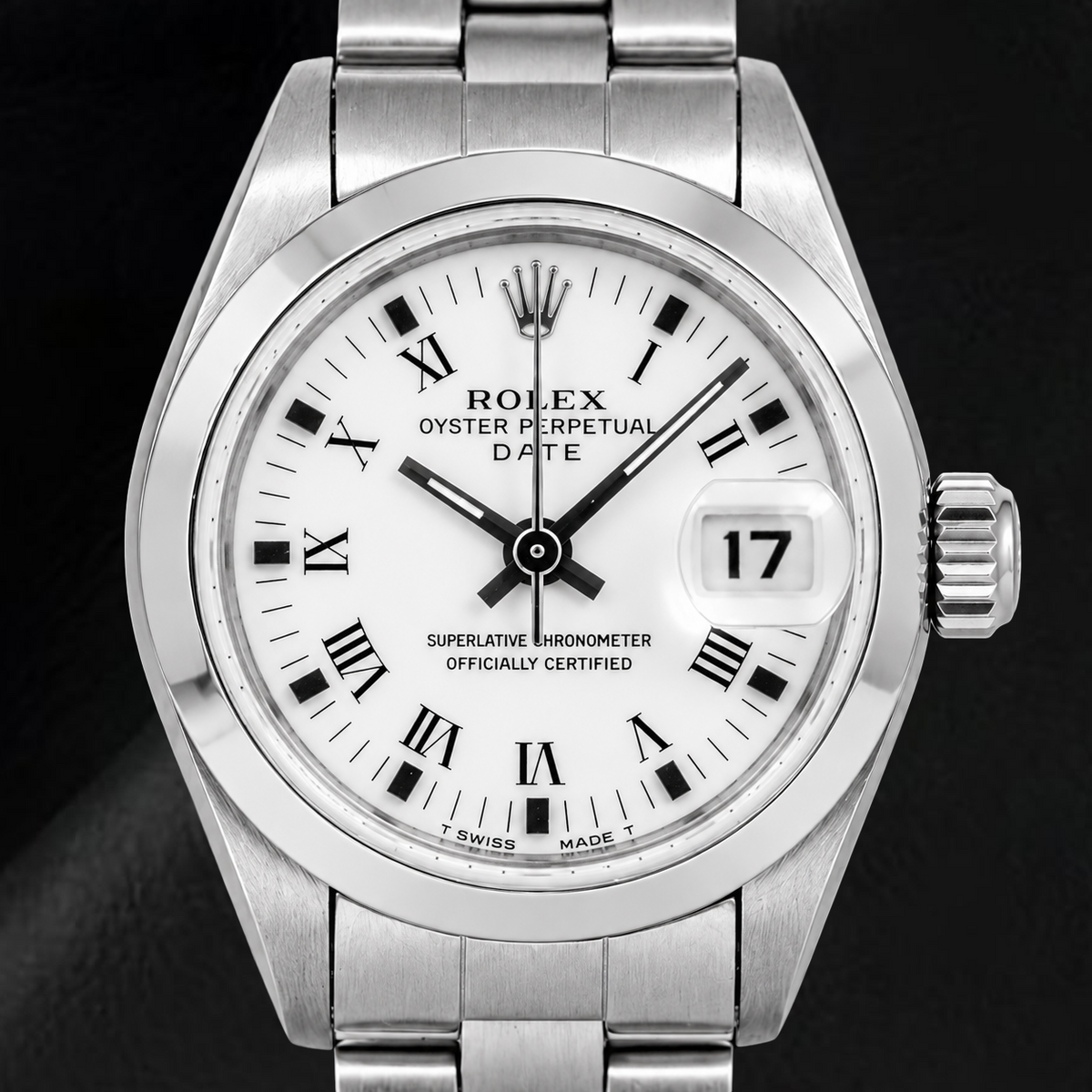 Rolex Date 69160 26mm White Roman Dial Stainless Steel Watch