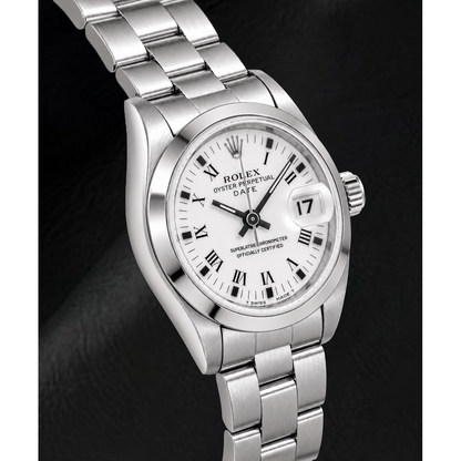 Rolex Date 69160 26mm White Roman Dial Stainless Steel Watch