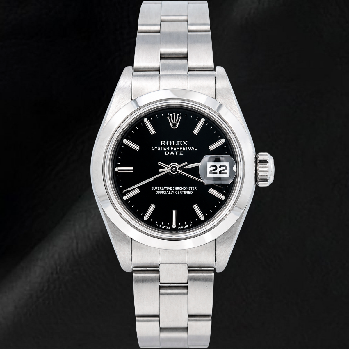 Rolex Date 6916 26mm Black Stick Dial Smooth Bezel Stainless Steel Watch