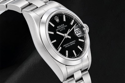 Rolex Date 6916 26mm Black Stick Dial Smooth Bezel Stainless Steel Watch