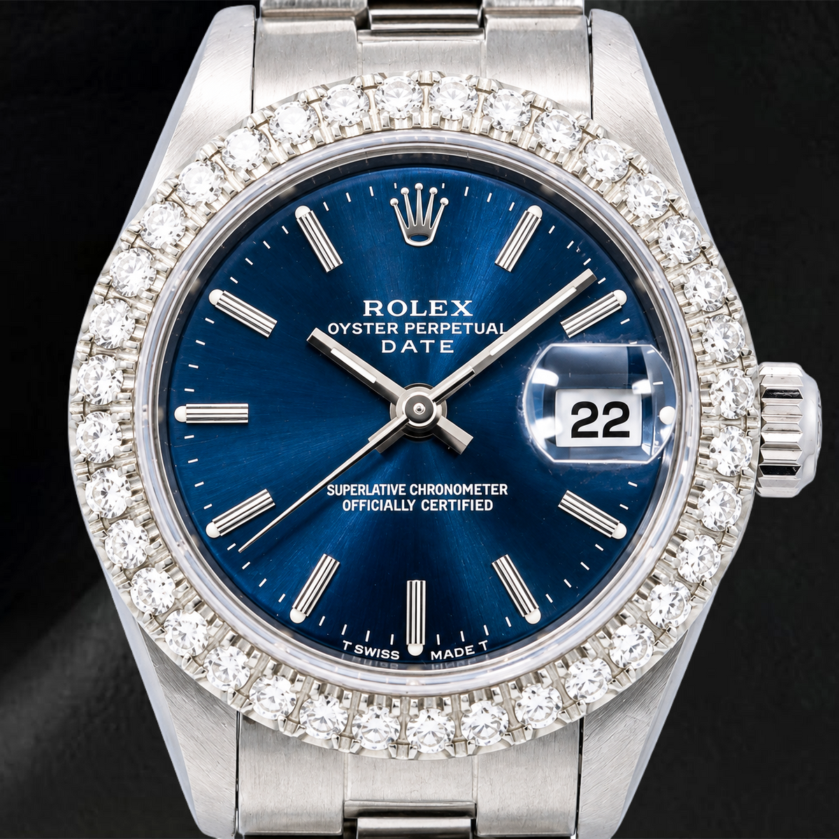 Rolex Date 6916 26mm Blue Stick Dial Stainless Steel Oyster Bracelet Watch