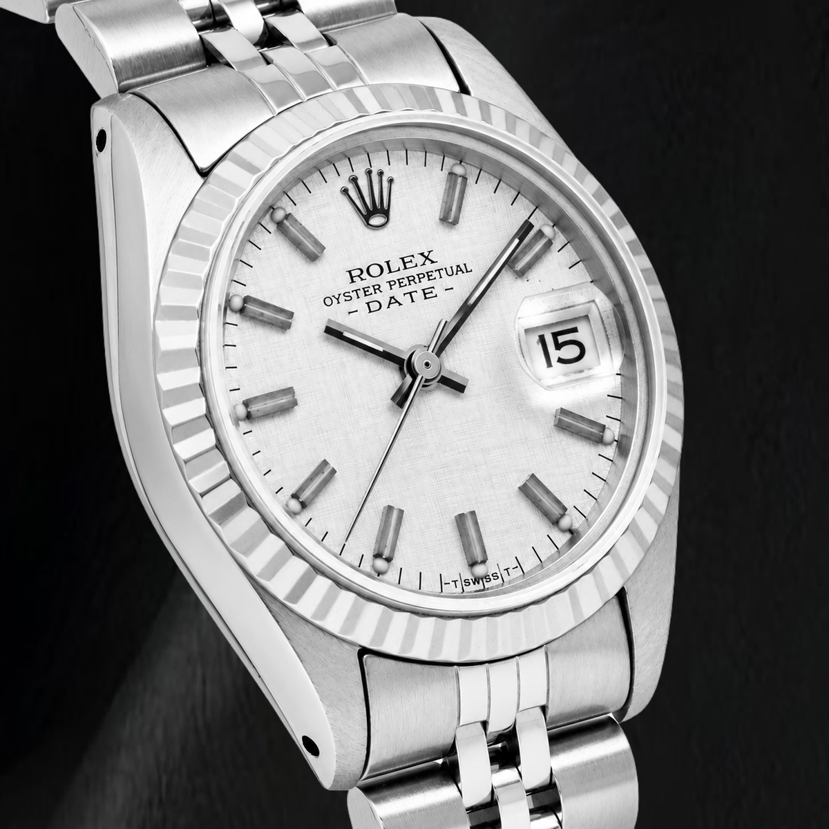 Rolex Date 6916 26mm Silver Linen Dial Stainless Steel Jubilee Bracelet Watch