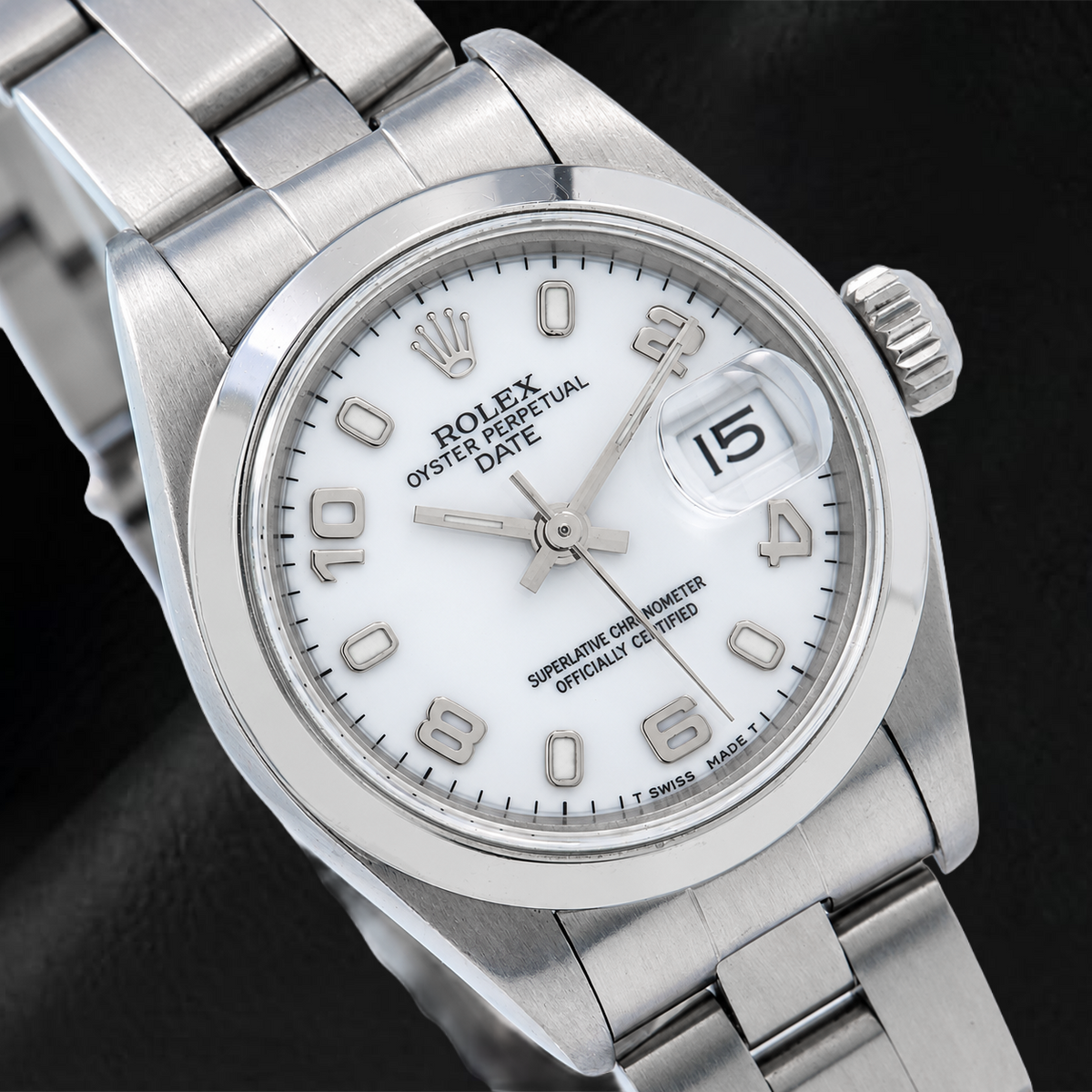Rolex Date 6916 26mm White Arabic Dial Smooth Bezel Stainless Steel Watch