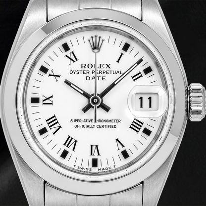 Rolex Date 6916 26mm White Roman Dial Stainless Steel Oyster Bracelet Watch