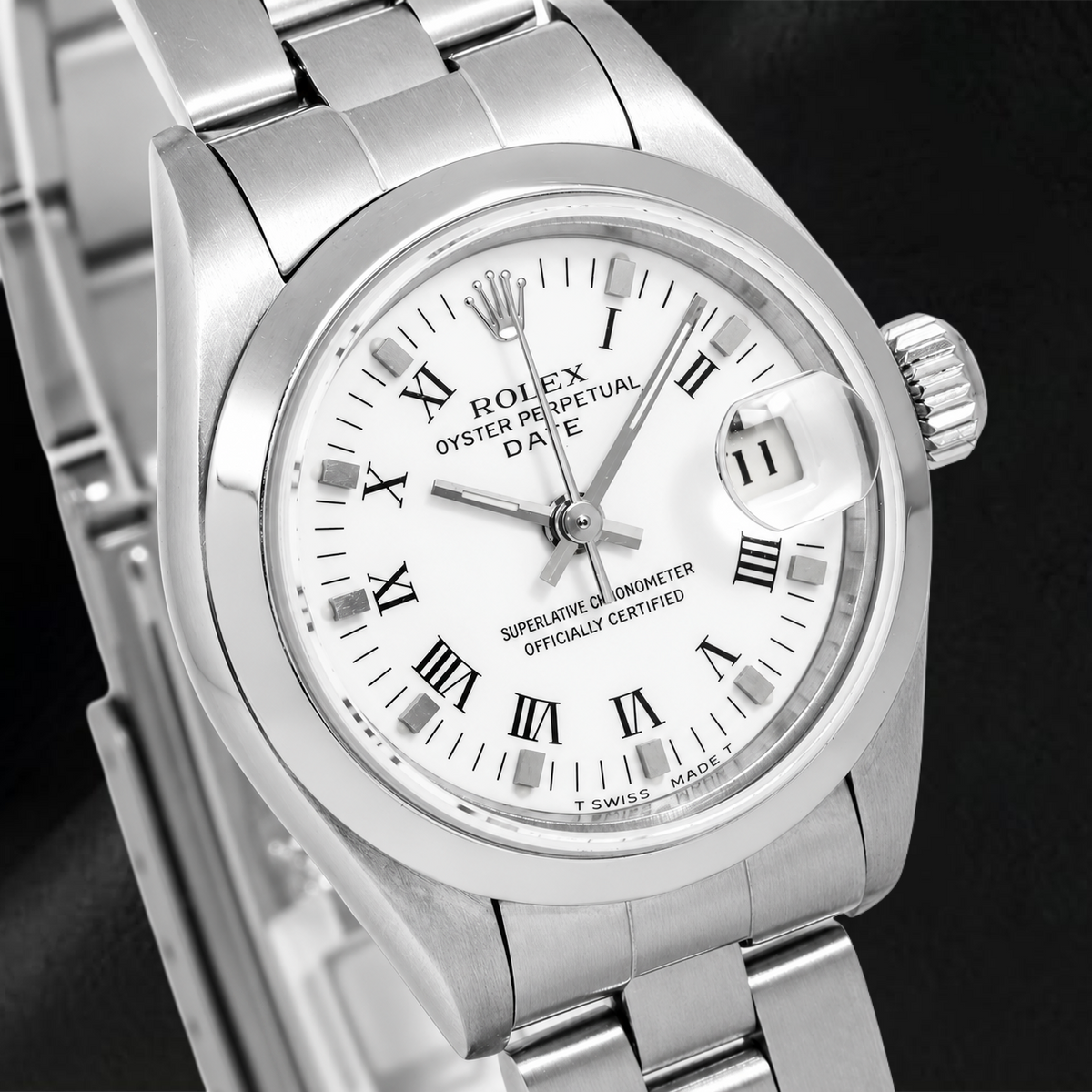 Rolex Date 6916 26mm White Roman Dial Stainless Steel Oyster Bracelet Watch