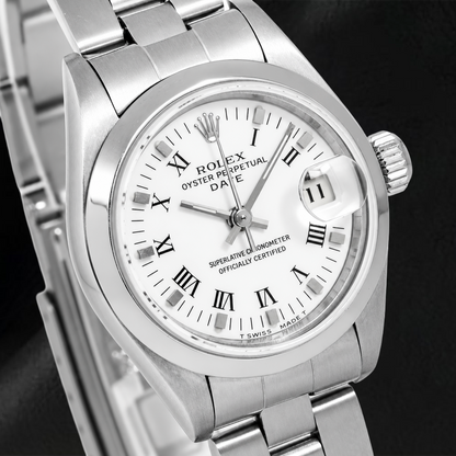Rolex Date 6916 26mm White Roman Dial Stainless Steel Oyster Bracelet Watch