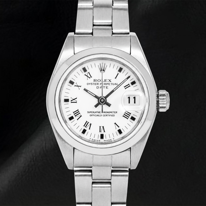 Rolex Date 6916 26mm White Roman Dial Stainless Steel Oyster Bracelet Watch
