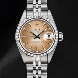 Rolex Date 69240 26mm Brown Stick Dial Stainless Steel Jubilee Bracelet Watch