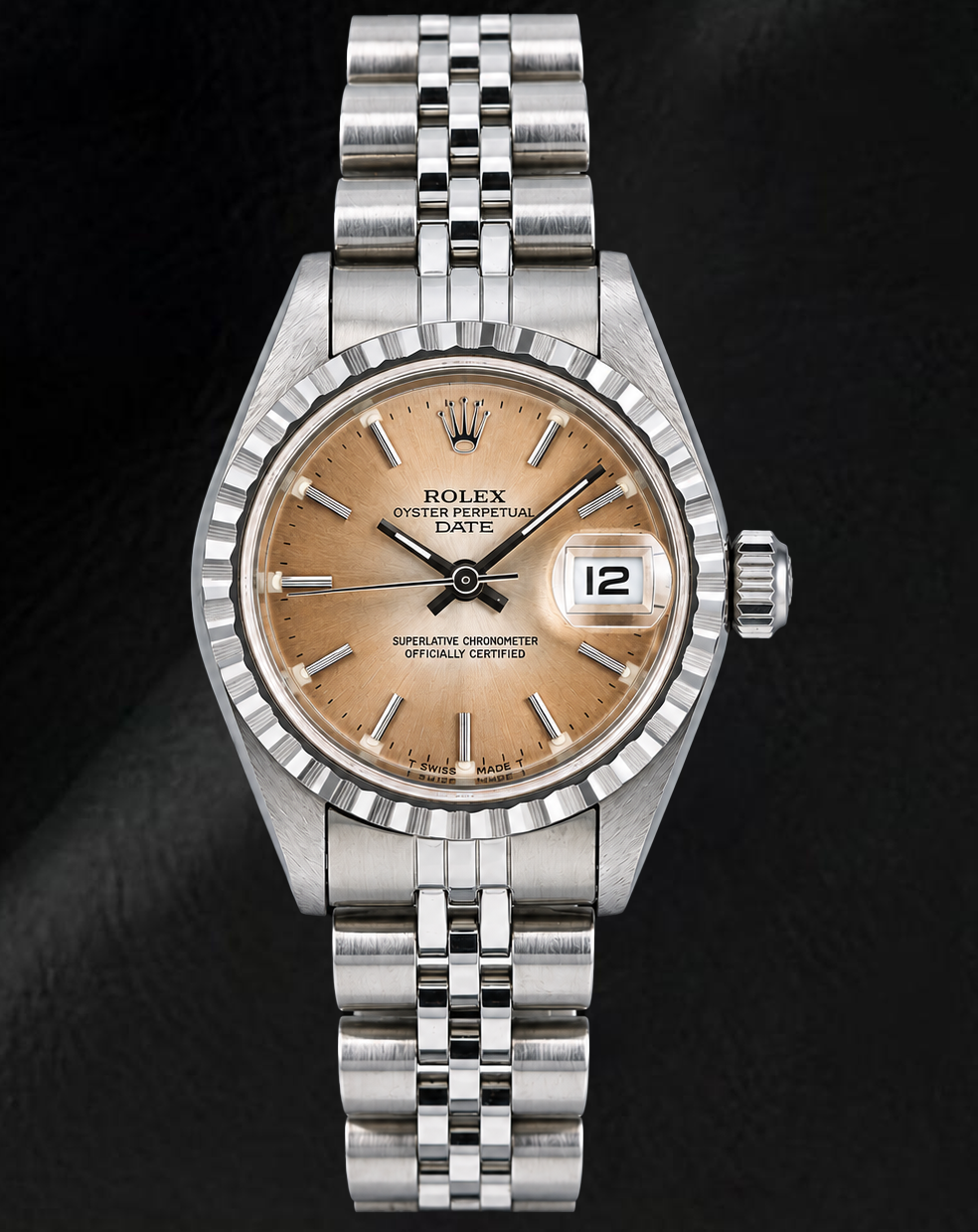 Rolex Date 69240 26mm Brown Stick Dial Stainless Steel Jubilee Bracelet Watch