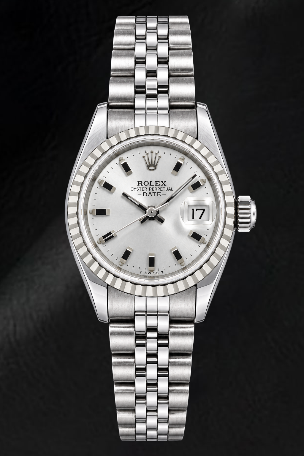Rolex Date 6924 26mm Silver Luminous Stick Dial Stainless Steel Watch