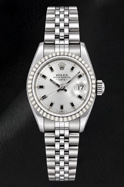 Rolex Date 6924 26mm Silver Luminous Stick Dial Stainless Steel Watch