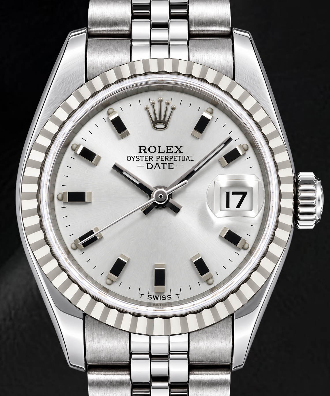 Rolex Date 6924 26mm Silver Luminous Stick Dial Stainless Steel Watch