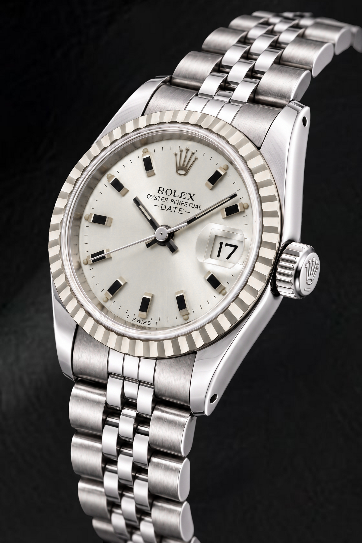 Rolex Date 6924 26mm Silver Luminous Stick Dial Stainless Steel Watch