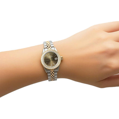 Rolex Date Champagne Stick Dial Diamond Bezel Watch Ss & Jubilee
