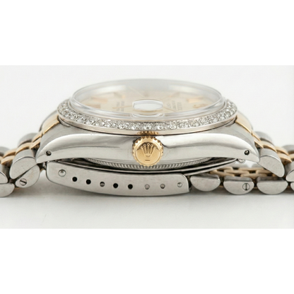 Rolex Date Watch Silver Stick Dial Diamond Bezel Ss & Gold Jubilee